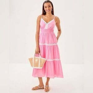 Lilly Pulitzer Zanna Cotton Midi Dress in the color Conch Shell Pink.